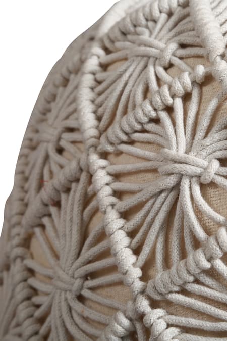 Manor House_White Cotton Macrame Ottoman Pouf_Online_at_Aza_Fashions