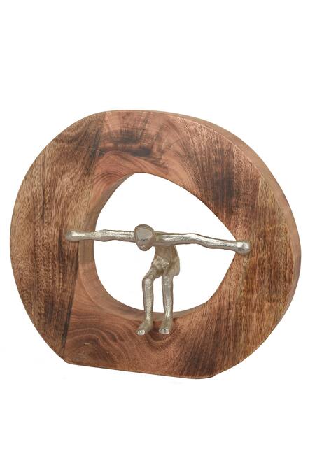Manor House_Brown Wood And Aluminium Man Stretching Boundary Sculpture _Online_at_Aza_Fashions