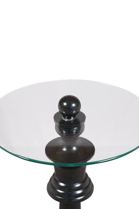 Manor House_Black Glass, Iron Chess King Side Table_Online_at_Aza_Fashions