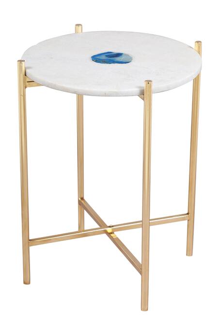 Shop_MANOR HOUSE_White Iron Marble And Agate Top Table _at_Aza_Fashions