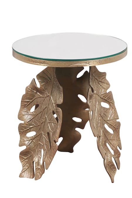 Shop_MANOR HOUSE_Brown Aluminium Leaf Stand Mirror Table _at_Aza_Fashions