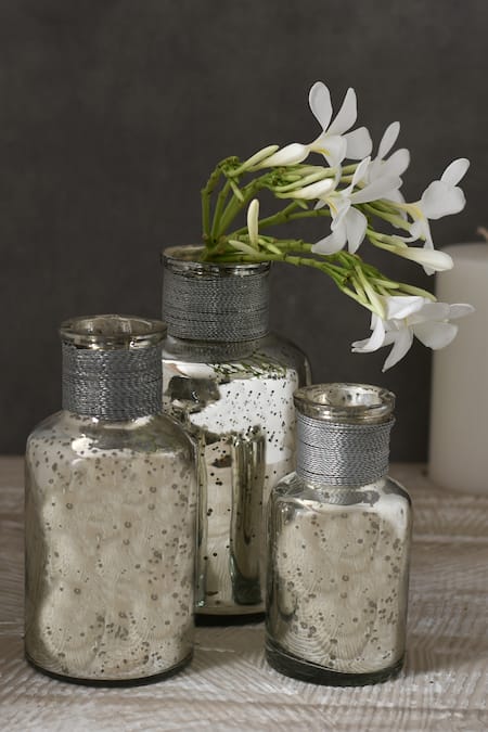 MANOR HOUSE Silver Glass Lustre Tonic Bottle Set Of 3 