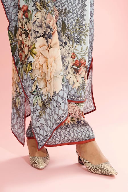 Buy_Rajdeep Ranawat_Blue Silk Floral V Neck Kaliza Printed Kaftan _Online_at_Aza_Fashions