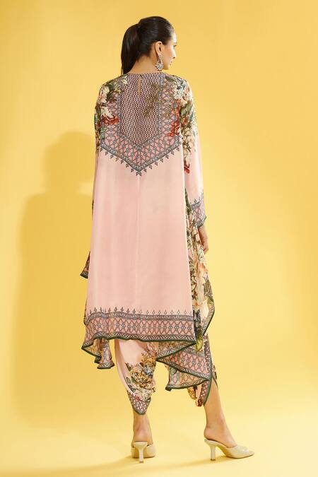 Shop_Rajdeep Ranawat_Pink Satin Printed Floral Sonth Dhoti Pant _at_Aza_Fashions