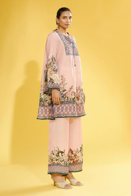 Rajdeep Ranawat_Pink Satin Floral Permaz Printed Palazzo_Online_at_Aza_Fashions