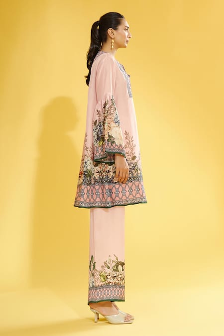 Shop_Rajdeep Ranawat_Pink Satin Floral Permaz Printed Palazzo_Online_at_Aza_Fashions