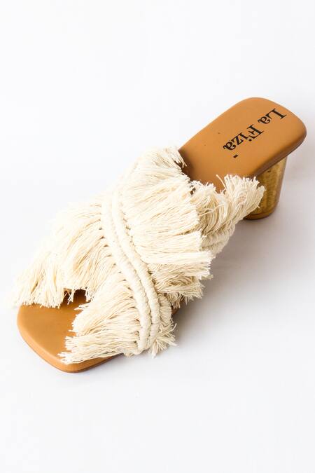Shop_LA Fiza_White Tassels Moon Block Heels_Online_at_Aza_Fashions