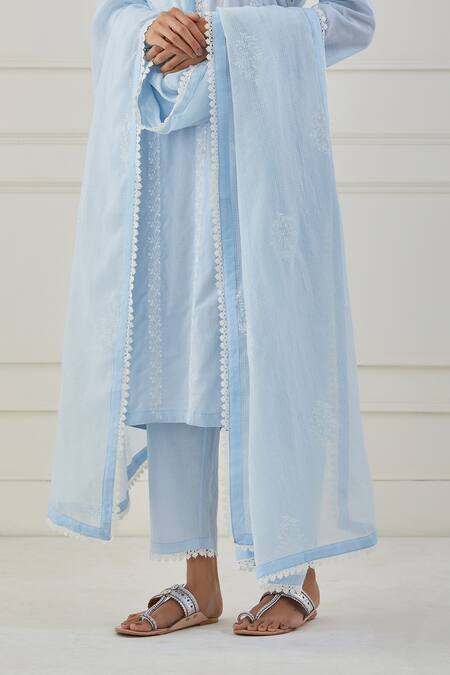 Buy Priya Chaudhary Blue , Kota Floral Embroidery V Neck Kurta Set Online at Aza Fashions Buy_Priya Chaudhary_Blue , Kota Floral Embroidery V Neck Kurta Set _Online_at_Aza_Fashions