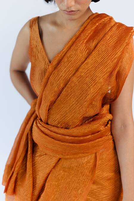 Mimamsaa Brown Tissue Silk Embroidered Aarjavee Hand Crushed Saree at Aza Fashions Mimamsaa_Brown Tissue Silk Embroidered Aarjavee Hand Crushed Saree _at_Aza_Fashions