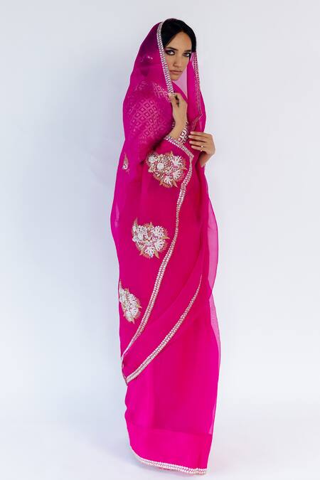 Mimamsaa Magenta Saree Organza And Blouse Piece Brocade Nilisha Online at Aza Fashions Mimamsaa_Magenta Saree Organza And Blouse Piece Brocade Nilisha _Online_at_Aza_Fashions