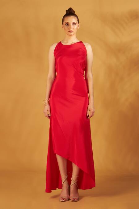 Buy NA-KA Red Crepe Asymmetric Draped Neck Gown Online at Aza Fashions Buy_NA-KA_Red Crepe Asymmetric Draped Neck Gown _Online_at_Aza_Fashions
