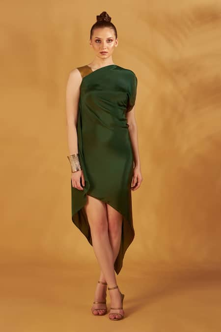 NA-KA Draped Asymmetric Neck Dress  