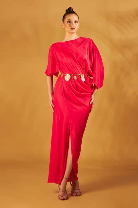 NA-KA Draped Boat Neck Gown 