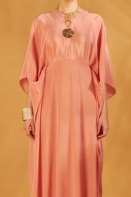 Buy NA-KA Peach Crepe V Neck Draped Kaftan Gown Online at Aza Fashions Buy_NA-KA_Peach Crepe V Neck Draped Kaftan Gown _Online_at_Aza_Fashions