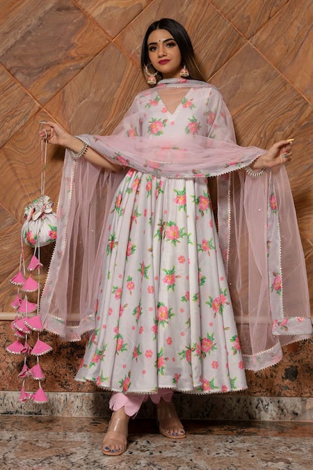 POMCHA JAIPUR Floral Print Anarkali Set 