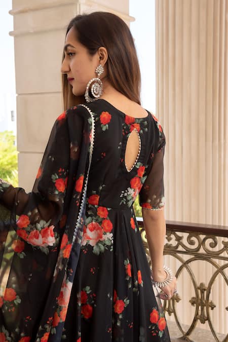 Pomcha Jaipur Floral Print Anarkali Set 