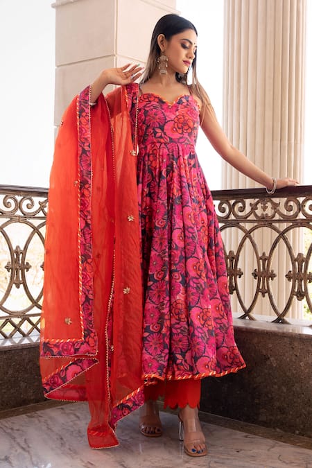 POMCHA JAIPUR Floral Print Anarkali Set 