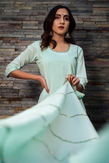 Buy_Pomcha Jaipur_Blue Cotton Round Kurta Pant Set _Online_at_Aza_Fashions