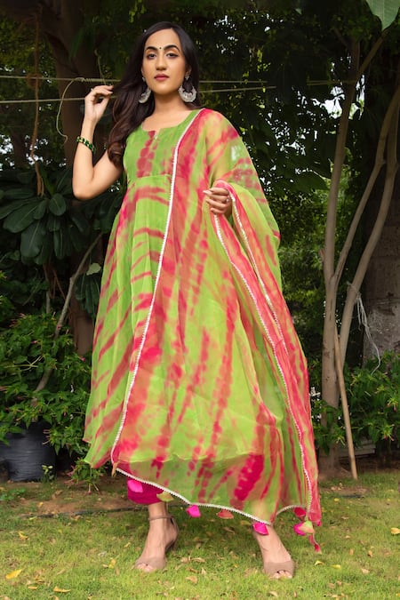 POMCHA JAIPUR Tie Dye Organza Anarkali Set 