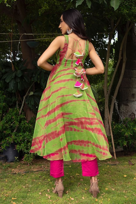 Pomcha Jaipur Tie Dye Organza Anarkali Set 