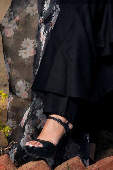 Shop Pomcha Jaipur Black Rayon, Dupatta Organza Floral Motifs U Anarkali Pant Set With Printed Online at Aza Fashions Shop_Pomcha Jaipur_Black Rayon, Dupatta Organza Floral Motifs U Anarkali Pant Set With Printed _Online_at_Aza_Fashions