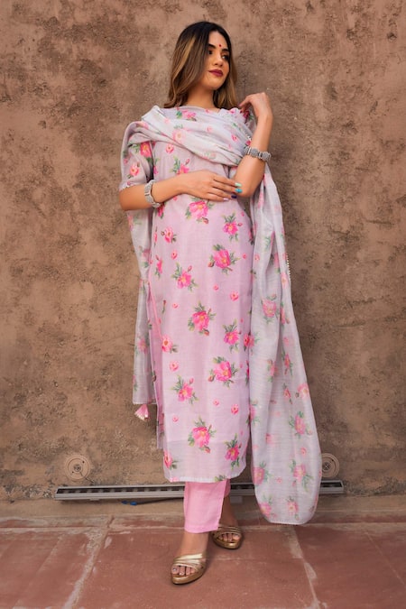 POMCHA JAIPUR Chanderi Kurta Pant Set 