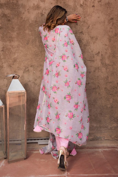 Pomcha Jaipur Chanderi Kurta Pant Set 