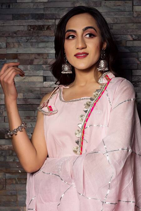 POMCHA JAIPUR_Pink Cotton Square Neck Kurta Sharara Set _Online_at_Aza_Fashions