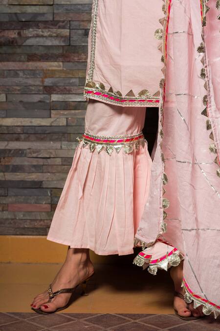 Buy_POMCHA JAIPUR_Pink Cotton Square Neck Kurta Sharara Set _Online_at_Aza_Fashions