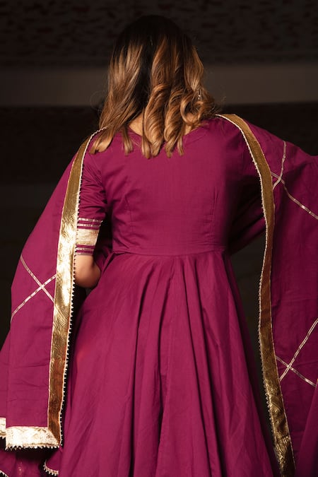 Pomcha Jaipur Cotton Anarkali Palazzo Set 