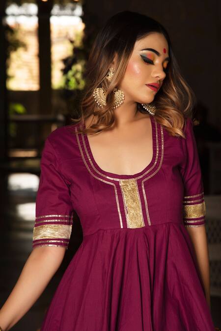 Buy Pomcha Jaipur Maroon Cotton Round Anarkali Palazzo Set Online at Aza Fashions Buy_Pomcha Jaipur_Maroon Cotton Round Anarkali Palazzo Set _Online_at_Aza_Fashions