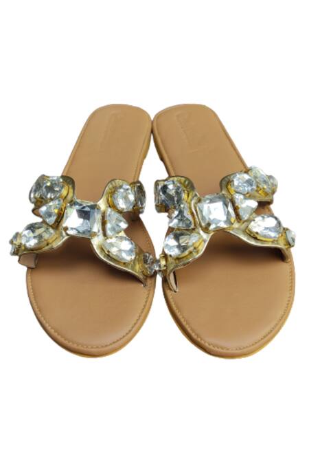 Shop Cinderella By Heena Yusuf Gold Embroidered Marble Flats at Aza Fashions Shop_Cinderella By Heena Yusuf_Gold Embroidered Marble Flats _at_Aza_Fashions