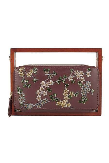 Duetluxury_Maroon Embroidered Rectangle Bag_Online_at_Aza_Fashions