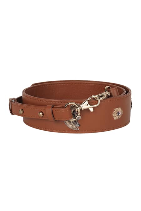 Duetluxury Brown Embroidered Clover Strap
