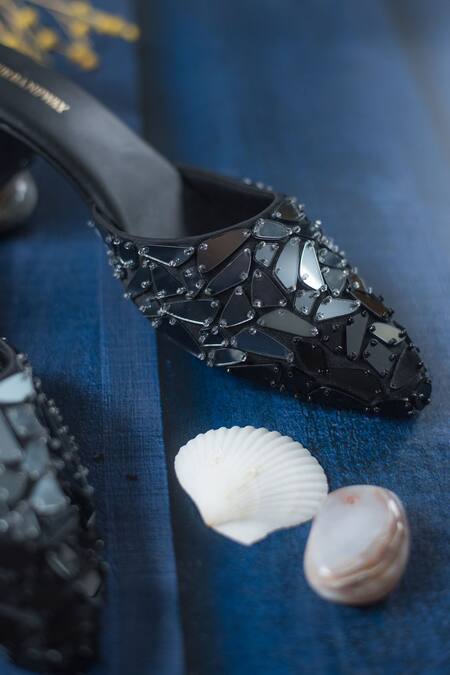 Urbansway_Black Embellished Mirror Mule Heels _Online_at_Aza_Fashions