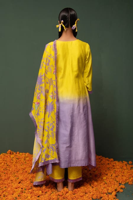 Chrkha Ombre Chanderi Silk Kurta Pant Set 