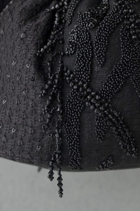 Buy Amyra Black Embroidery, Tassels Kohl Silk Bucket Bag Online at Aza Fashions Buy_Amyra_Black Embroidery, Tassels Kohl Silk Bucket Bag _Online_at_Aza_Fashions