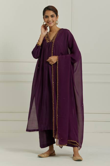 Buy_Ikshita Choudhary_Purple Chanderi Pant_Online_at_Aza_Fashions