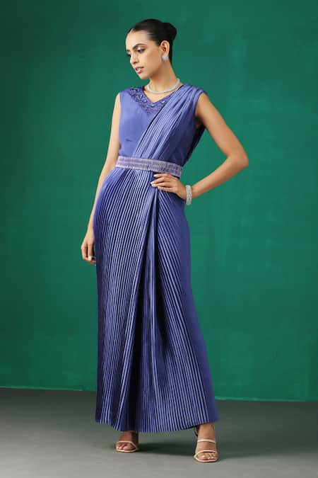 MINAKI Pleated Draped Saree Gown With Blouse 