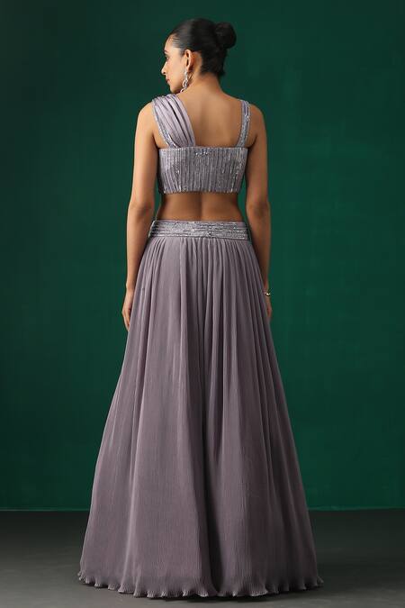 Shop_Minaki_Purple Organza, Crepe, Georgette Sequins Embellished Lehenga Set _at_Aza_Fashions