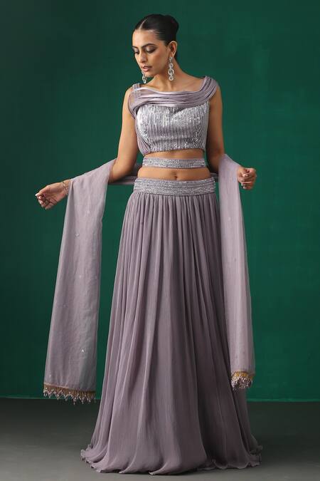 Buy_Minaki_Purple Organza, Crepe, Georgette Sequins Embellished Lehenga Set _Online_at_Aza_Fashions