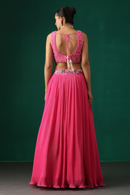 Minaki Embroidered Blouse With Pleated Lehenga Set 
