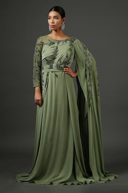 MINAKI Embellished Draped Gown 