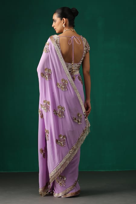 Minaki Sequin Floral Embroidered Saree With Blouse 