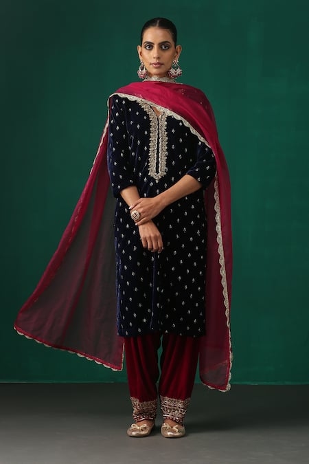 MINAKI Velvet Hand Embroidered Kurta  Set 