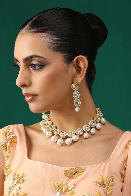 Shop_Minaki_Peach Georgette, Net/tulle Pearls, Sequins Square Floral Embroidered Lehenga Set _Online_at_Aza_Fashions