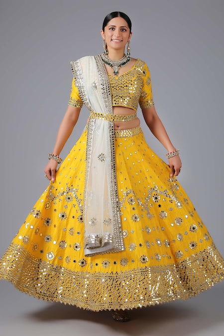 MINAKI Basanti Mirror Embroidered Bridal Lehenga Set 