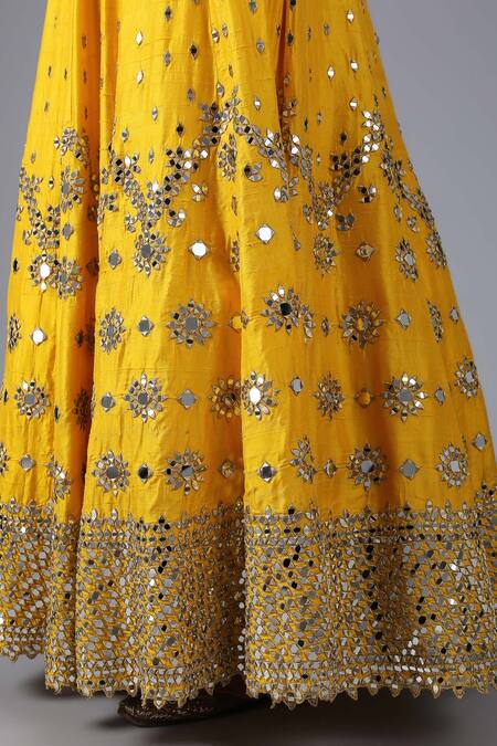 Minaki_Yellow Raw Silk, Net/tulle Mirror Work Basanti Embroidered Bridal Lehenga Set _at_Aza_Fashions