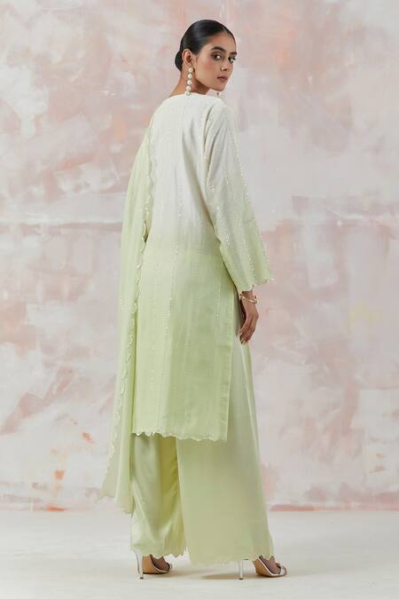Shop Simrita Arora Green Kurta Silk Chanderi Dupatta Cotton Satin Embroidered Palazzo Set at Aza Fashions Shop_Simrita Arora_Green Kurta Silk Chanderi Dupatta Cotton Satin Embroidered Palazzo Set_at_Aza_Fashions
