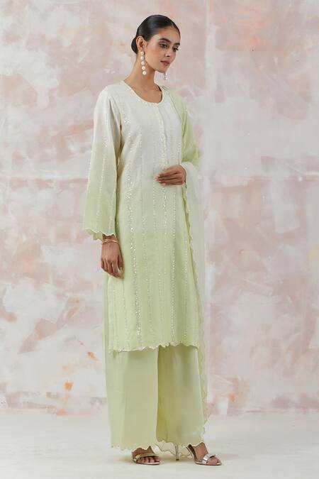 Simrita Arora Green Kurta Silk Chanderi Dupatta Cotton Satin Embroidered Palazzo Set Online at Aza Fashions Simrita Arora_Green Kurta Silk Chanderi Dupatta Cotton Satin Embroidered Palazzo Set_Online_at_Aza_Fashions